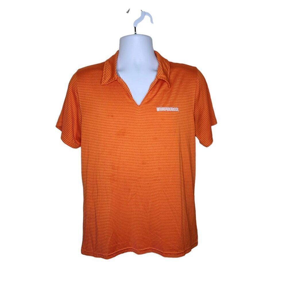 Whataburger Staff Short Sleeve VNeck Striped Polo Shirt Mens Size M Orange